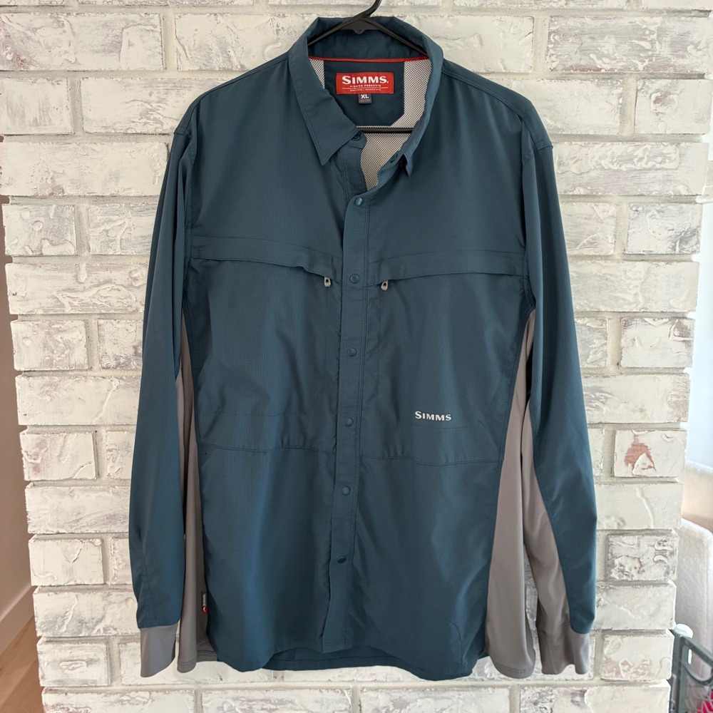 Simms Guide Series Fishing Shirt Mens XL Blue Vented Performance Long Sleeve